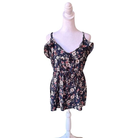 Torrid Floral Tank Top Ruffle Neckline Womens Size 3X Navy Blue Pink - Picture 1 of 10
